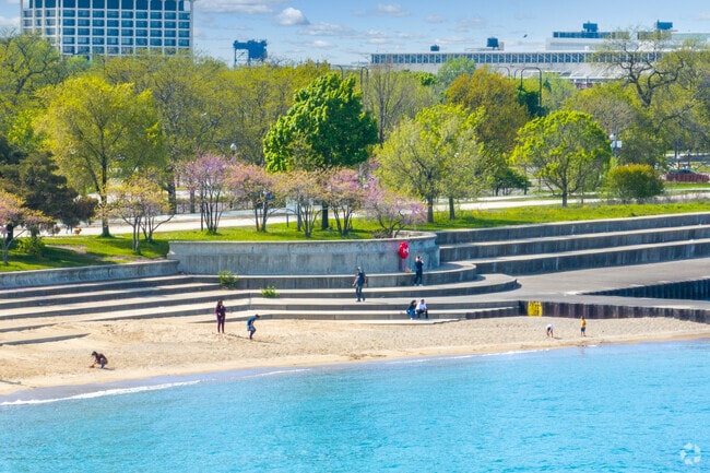 Margaret T. Burroughs Beach and Park features a wonderful beach area to explore near The Gap.
