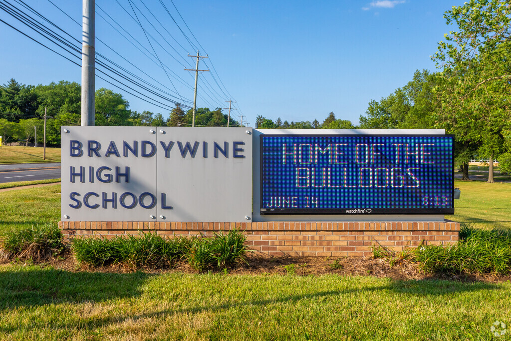 The Brandywine High School sign welcomes students at the front of the property.
