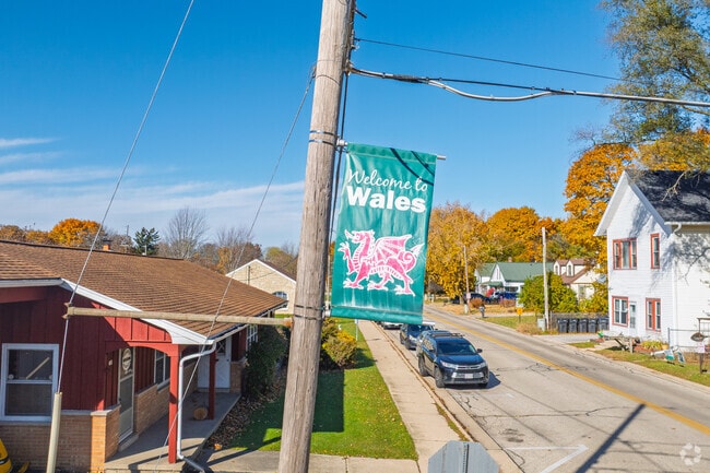 Wales is marked by quiet, sidewalk lined streets.