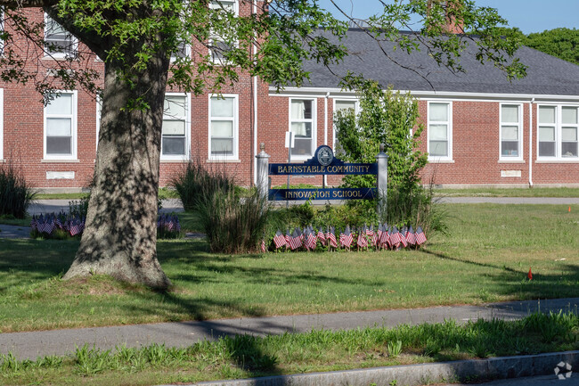 The campus of the Barnstable Community Innovation School in Hyannis is a traditional styled one.