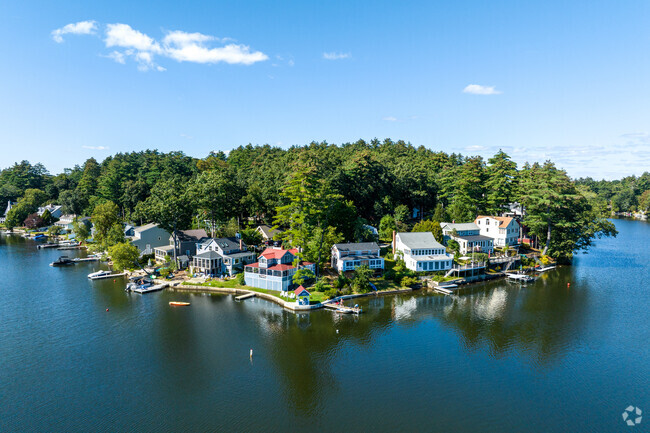 Stunning lakefront homes line Lake Boon in Stow, MA.
