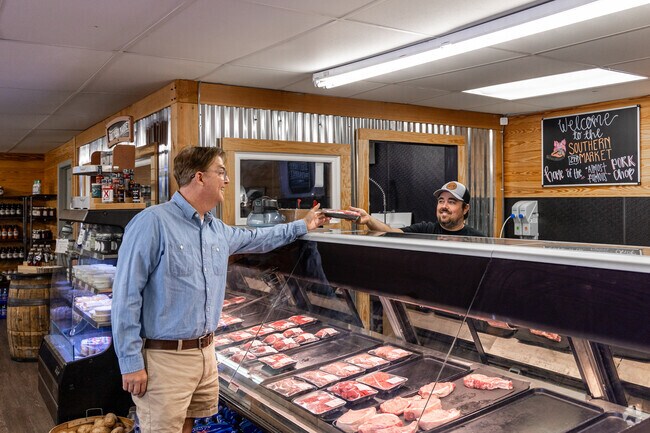 North of Piney Grove is Southern Market where you can find fresh cuts and amazing barbecue.