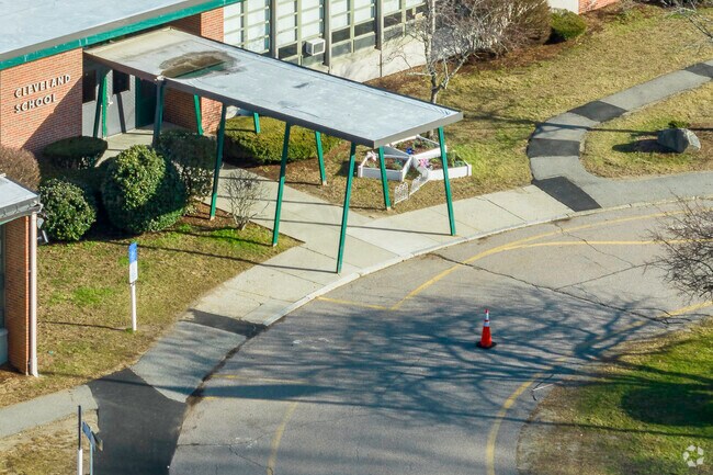 The main entrance to F.A. Cleveland Elementary School in Norwood, MA.