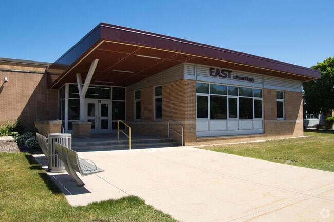Building front of East Elementary school shows some classrooms in Grandville East Elementary.