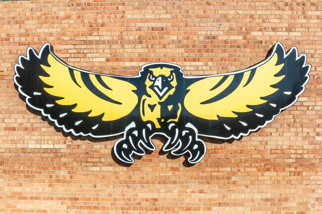 Mid-Prairie Schools' mascot is the Golden Eagles and the logo can be seen throughout Kalona.