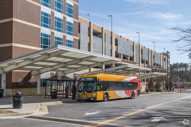 The bus stop at Inova Fairfax Hospital is perfect for quick access from Woodburn.