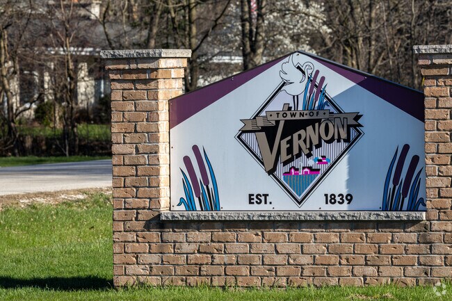 This sign welcomes visitors to the Town of Vernon.