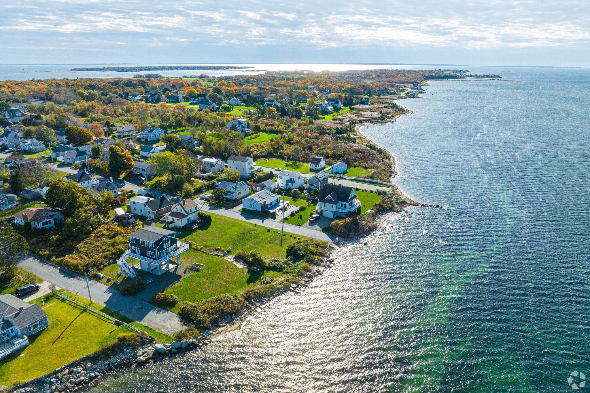 Houses along the shoreline in Sconticut Neck.