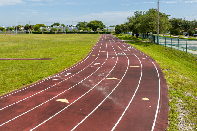 Closeup of the track and field at Boca Raton Community Middle School.