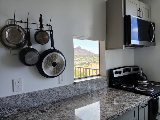 Newly remodeled kitchen peep view of Diamond Head