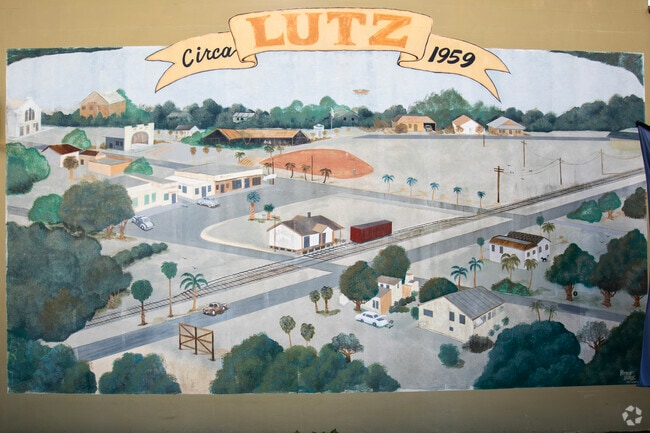 A mural near the historic Lutz Train Depot reflects local history.