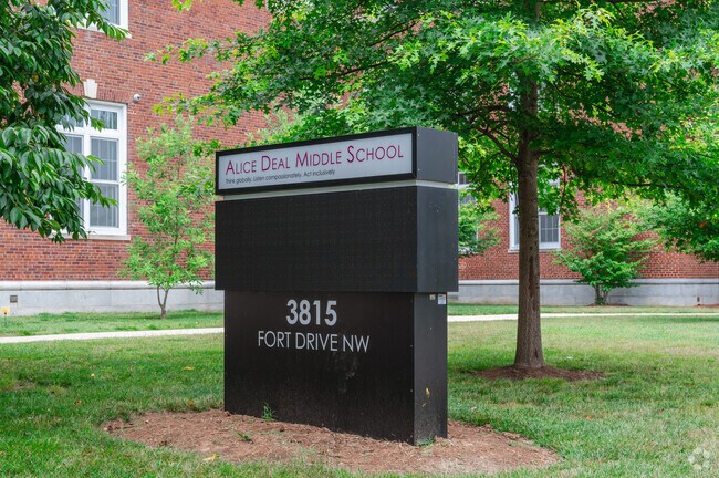 Alternate sign for Deal Middle School in Washington, DC.