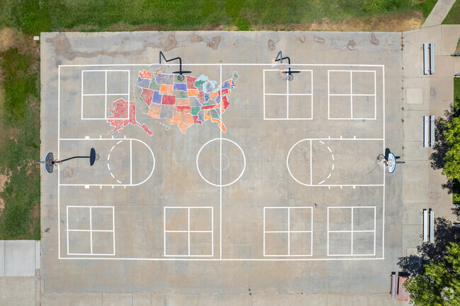 United States mural adorns the basketball court at Lakeview Elementary School in Phoenix.