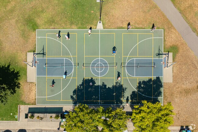 The basketball court in Meadow Park doubles as a pickleball court for residents.