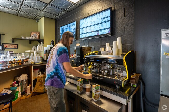 People stop by Kyle's Coffee for a fresh-brewed cup of coffee.