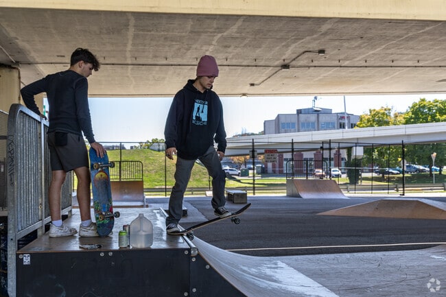 Under the highway is the Magic Island Skate Park in West Side.