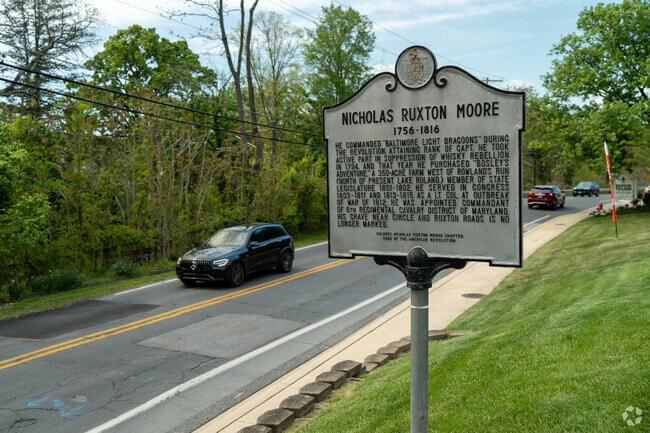Welcome to Ruxton! Historical markers line the streets of neighborhoods rolling hills.
