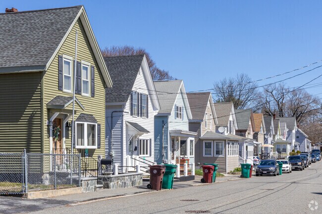 A row of New Englander-style homes in Lowell's Sacred Heart neighborhood.