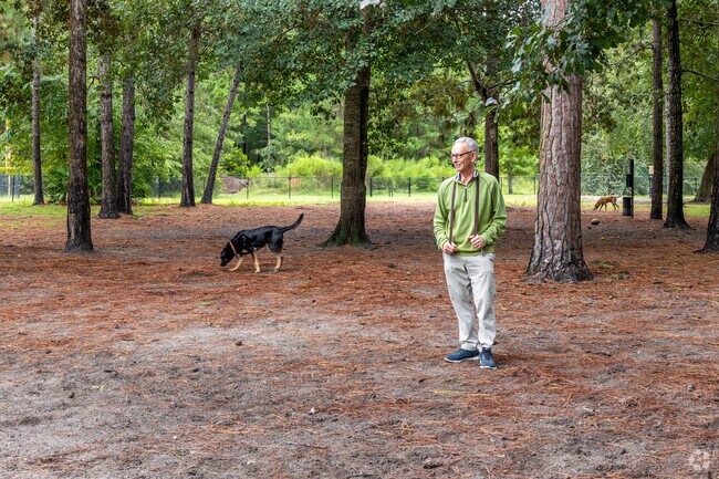 The shaded dog park at Oscar Frazier Park is popular all year long.