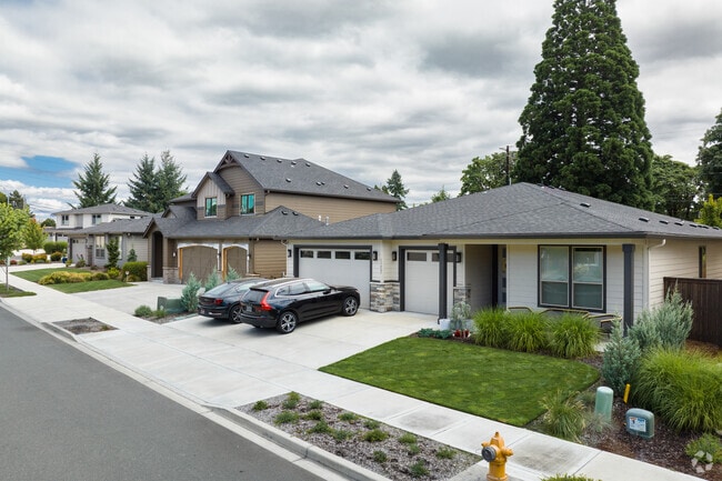 New homes with driveways and garages in the Ellsworth Springs neighborhood.