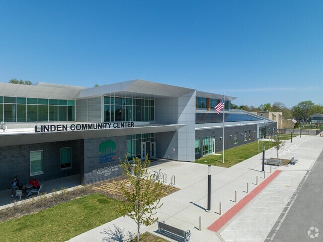 Linden Community Center is a 55,000-square-foot building, which has solar panels on the roof.