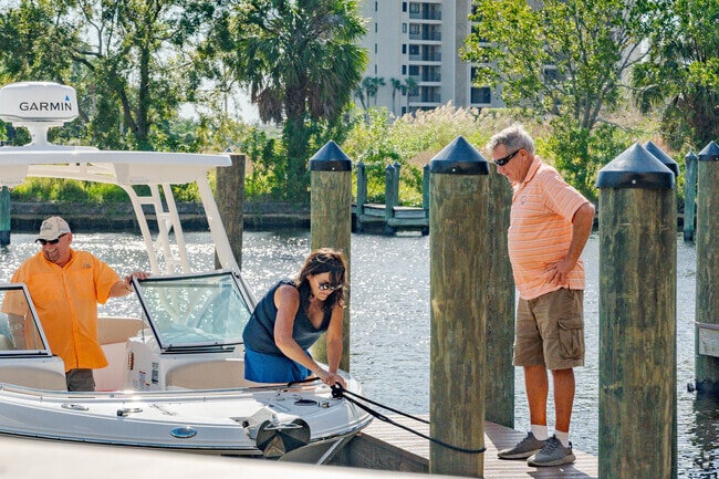 Waterway Estates residents can head over to Sunset Harbor Village by boat for a meal.