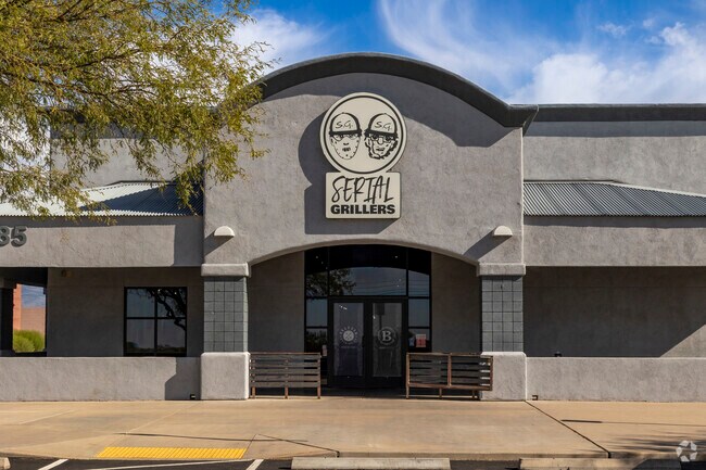 Grab a tasty burger and a beer at Serial Grillers south of Saguaro Canyon.