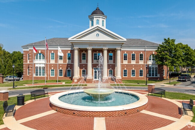 The town hall is centrally located in the middle of Mint Hill.