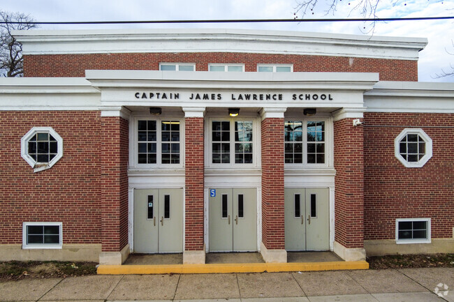 This is the Broad Street entrance of Captain James Lawrence Elementary School.