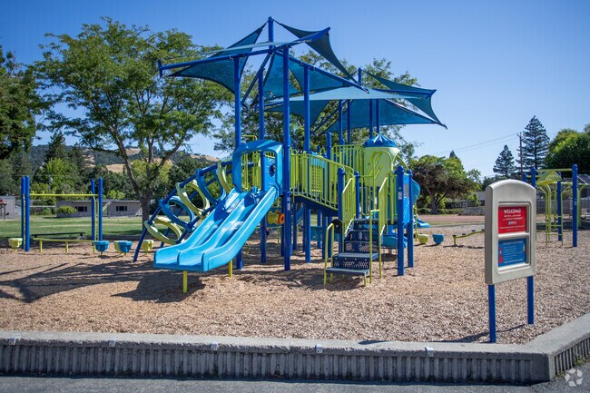 Students at Lafayette Elementary School love the new play structures in the play area.
