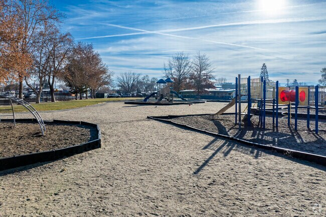 The playground in the back of Libby C Booth Elementary School.