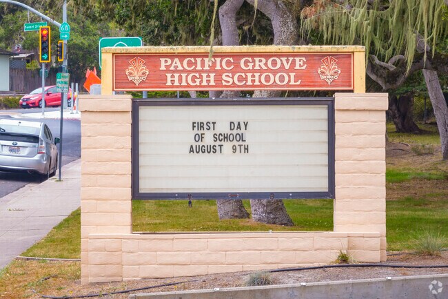 Pacific Grove High School in Pacific Grove, California is nestled into a forest environment.