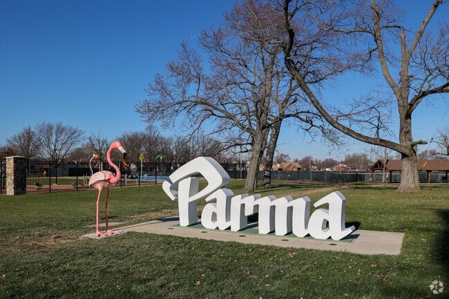 Ridgewood Lake Park Playground, in Parma, hosts the iconic Parma script sign.