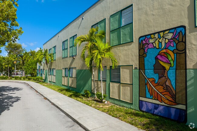 Maya Angelou Elementary School has some cool art on the side of the building in Allapattah.