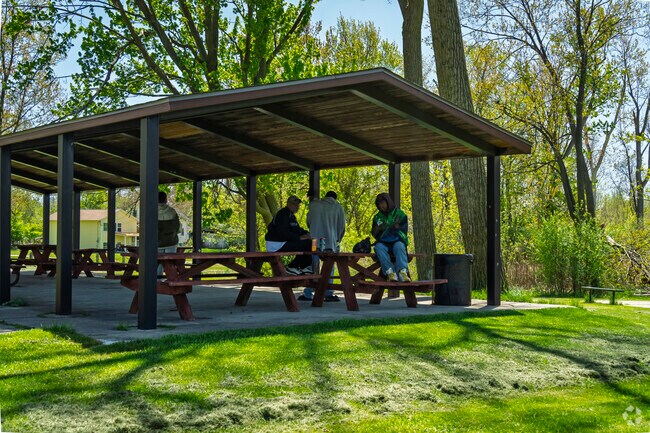 Flint Park Lake features a pavilion where you can hang out.