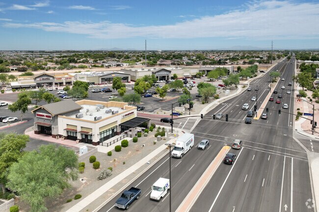 Business plazas surrounded by residential areas make up most of the Higley neighborhod.