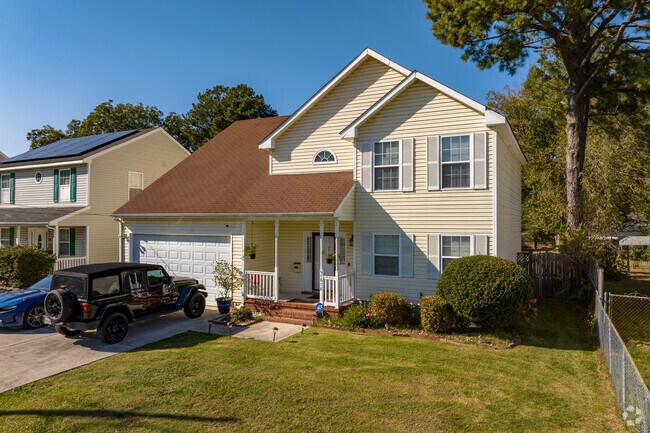 Some homes have farmhouse accents in Brandon Place.
