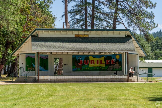 Jubilee Park has a stage for events such as musical performances in Cave Junction.