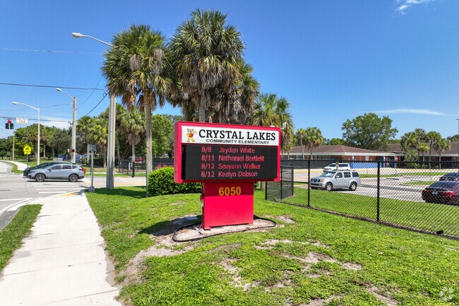Christal Lakes Elementary School entrance with signage.
