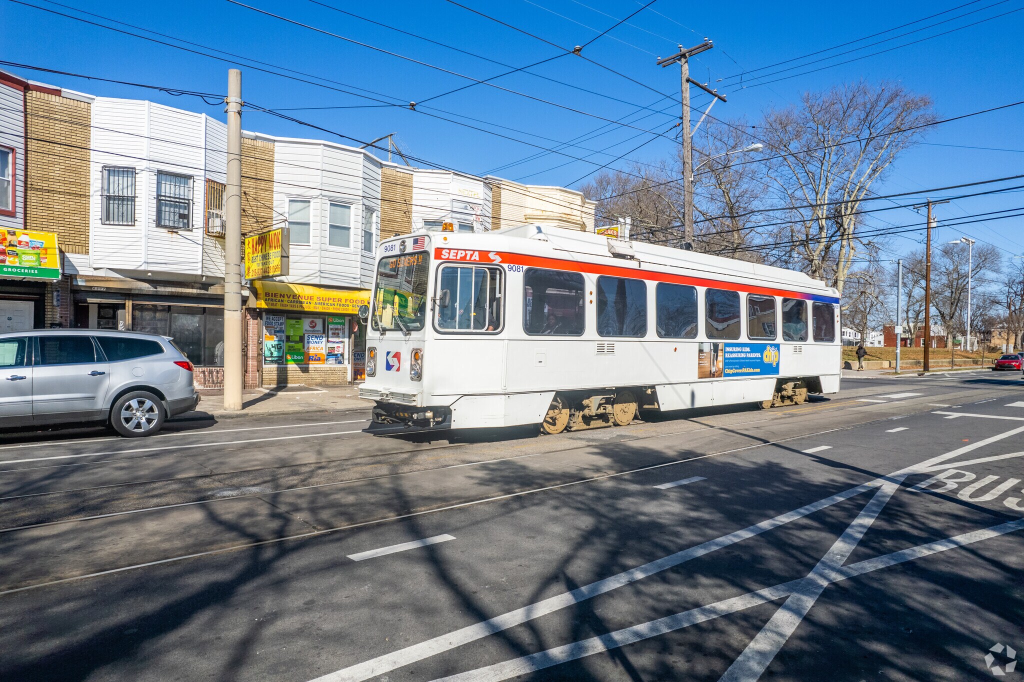 SEPTA trolleys and busses run throughout Eastwick.