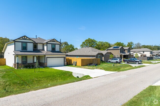 A row of new build homes alongside a quiet cul-de-sac road, a common sight in the Hitchcock area