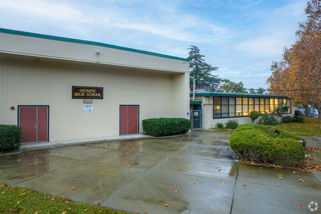 A view of the Olympic High School buildings from the street.