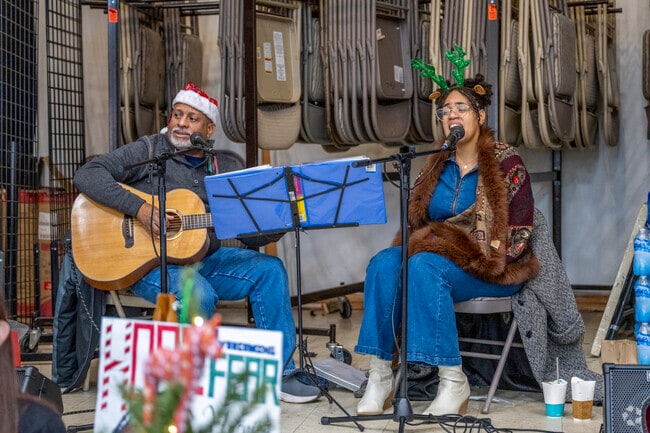 Hear live music at the Cheverly Holiday Market every Saturday during the winter.