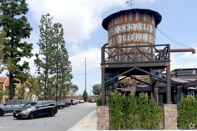 The Old Watertower gives a rustic feel to the Villa Park Town Center in California.