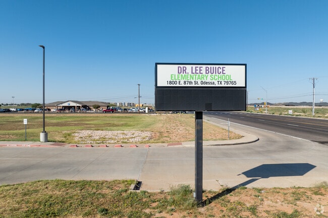 Dr. Lee Buice Elementary greets families with a clear sign and a welcoming campus in Odessa.