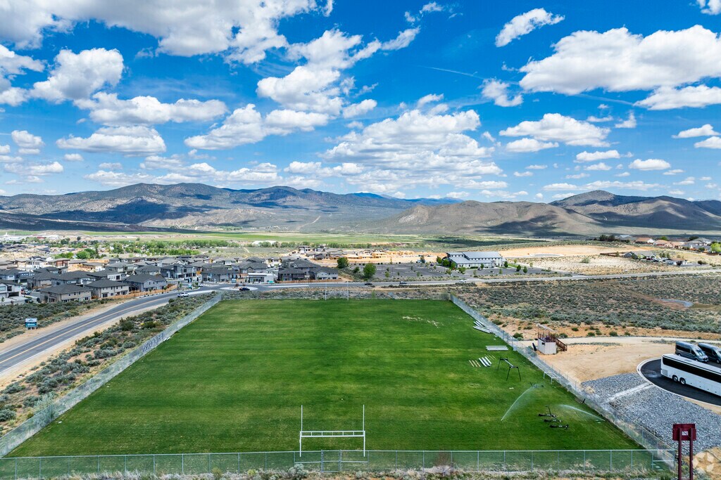 An aerial view of the football filed at Sierra Lutheran High School.