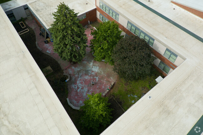 Goodrell Middle School's courtyard has ample space for students to relax in between classes
