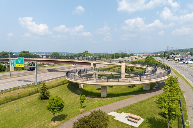 walking bridges are located over the highway to help residents get to either side of Newport.