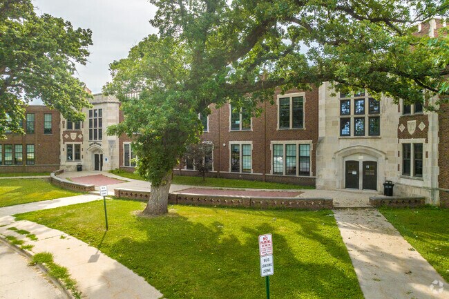 The historic architecture of Callanan Middle School catches the eye of passersby.