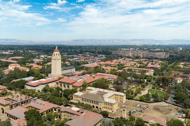 Hoover Tower at Stanford University is a beloved landmark in the University South neighborhood.